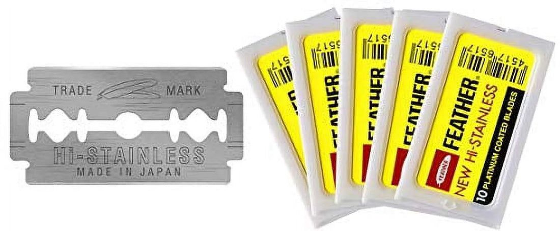 Double Edge Safety Razor Blades - (50 Count) - Platinum Coated Hi - Stainless Steel Razor Blades - Fits Most Safety Razors - Super Sharp for Close Shaves - Japanese Quality - Smooth Shave