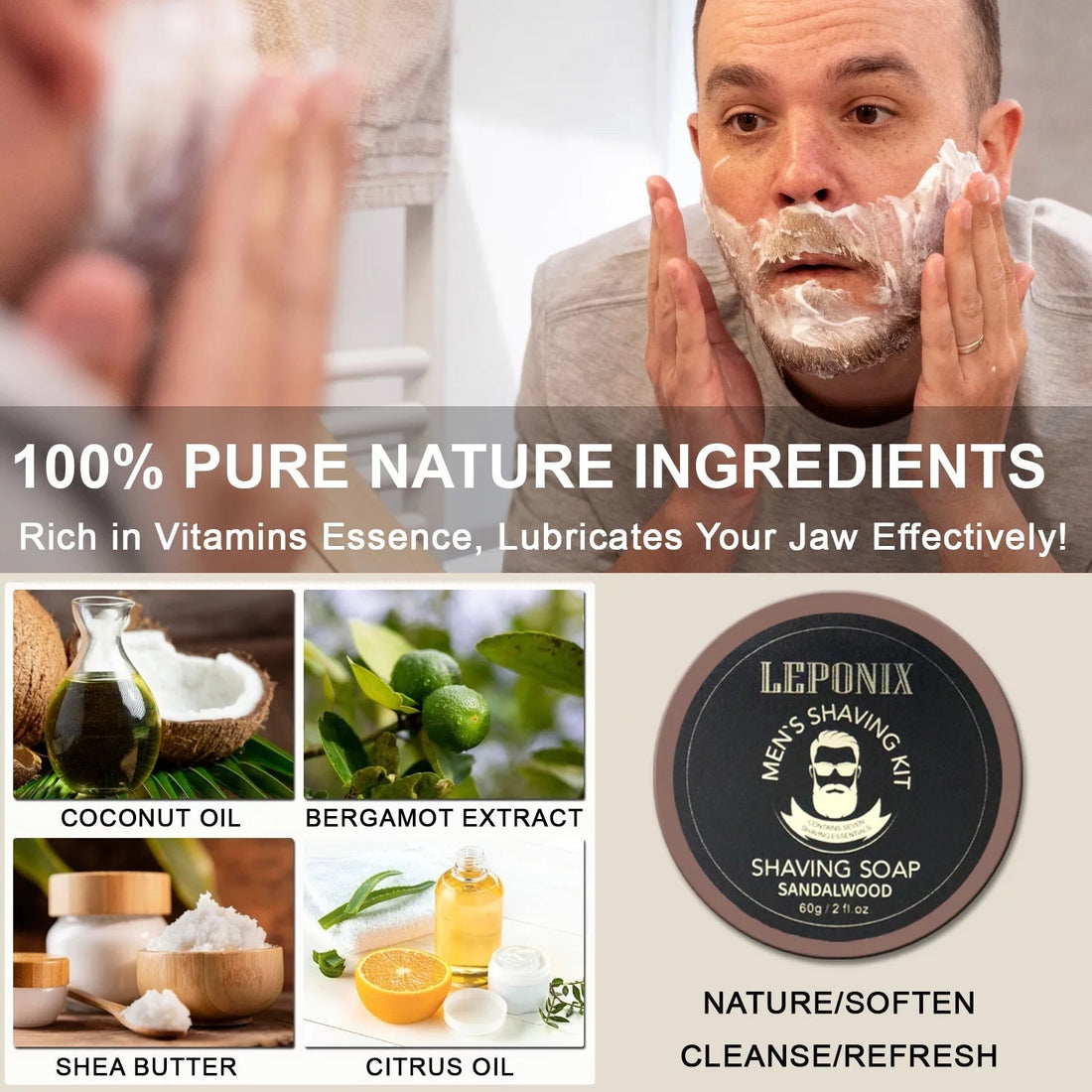Shaving Kit for Men,Mens Shaving Kit Include Sandalwood Shaving Cream, Shaving Soap, Shaving Brush, Shaving Bowl Gift Set for Men Gifts for Boyfriend - Smooth Shave