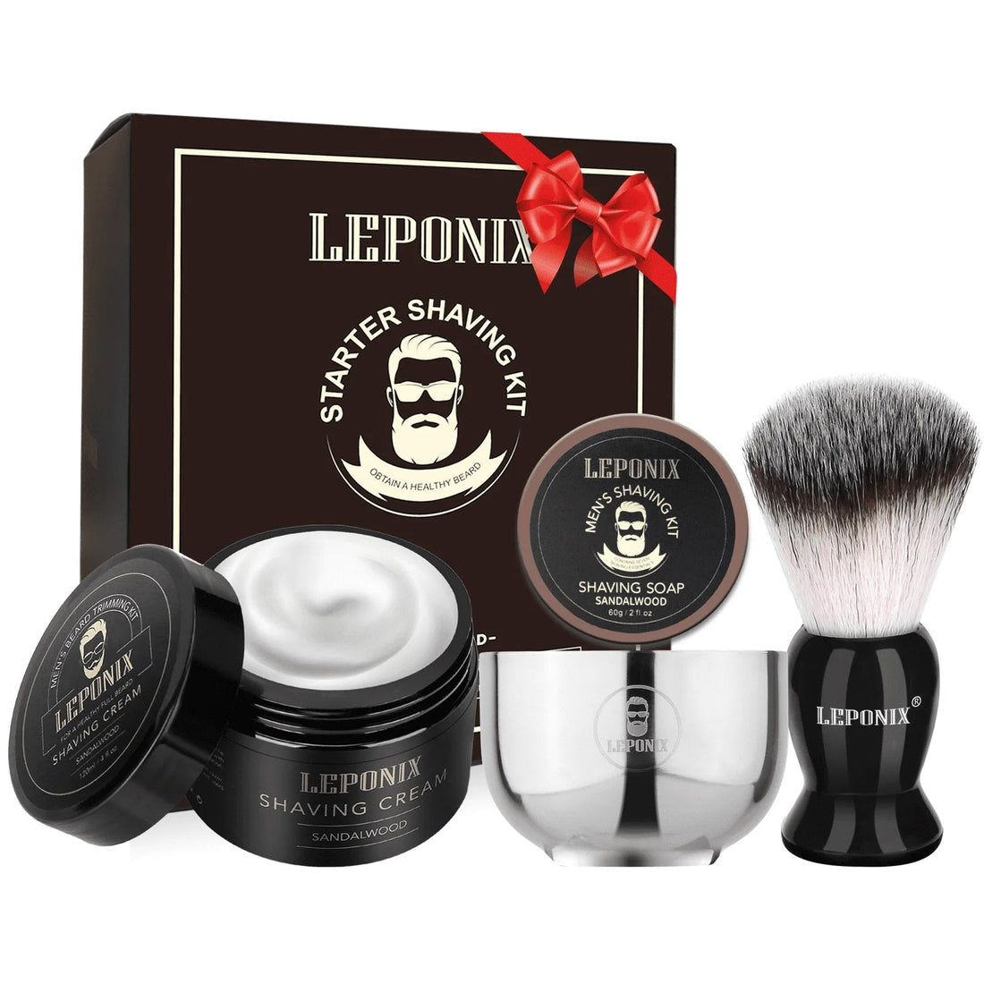 Shaving Kit for Men,Mens Shaving Kit Include Sandalwood Shaving Cream, Shaving Soap, Shaving Brush, Shaving Bowl Gift Set for Men Gifts for Boyfriend - Smooth Shave